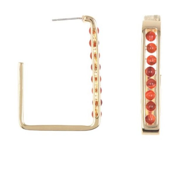 Vince Camuto Genuine Carnelian Rectangle Hoops - Picture 1 of 4